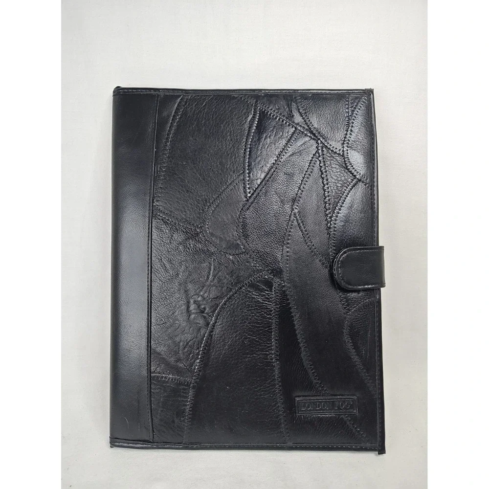 Vintage London Fog Black Leather Patchwork Portfolio Padfolio Organizer Case
